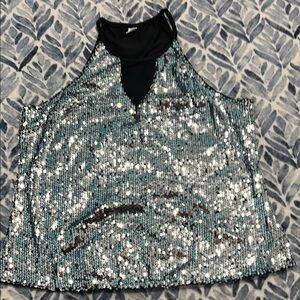 SHEIN Black and Silver Blouse with Elegant Sequin Design